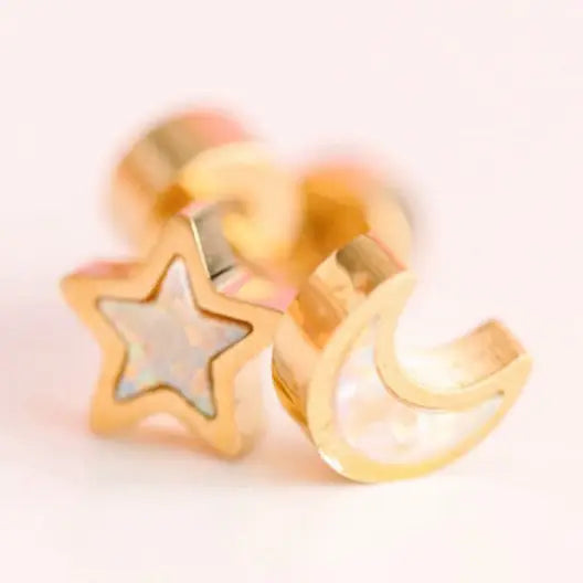 Pierced Co. Screwback Earrings - Moon/Star Opals