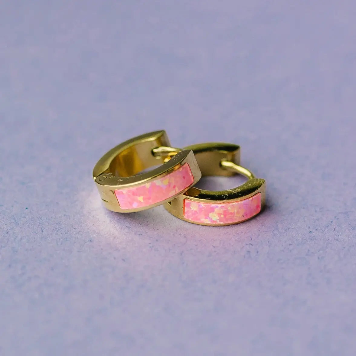 Pierced Co. Earrings - Neon Pink Opal Huggies