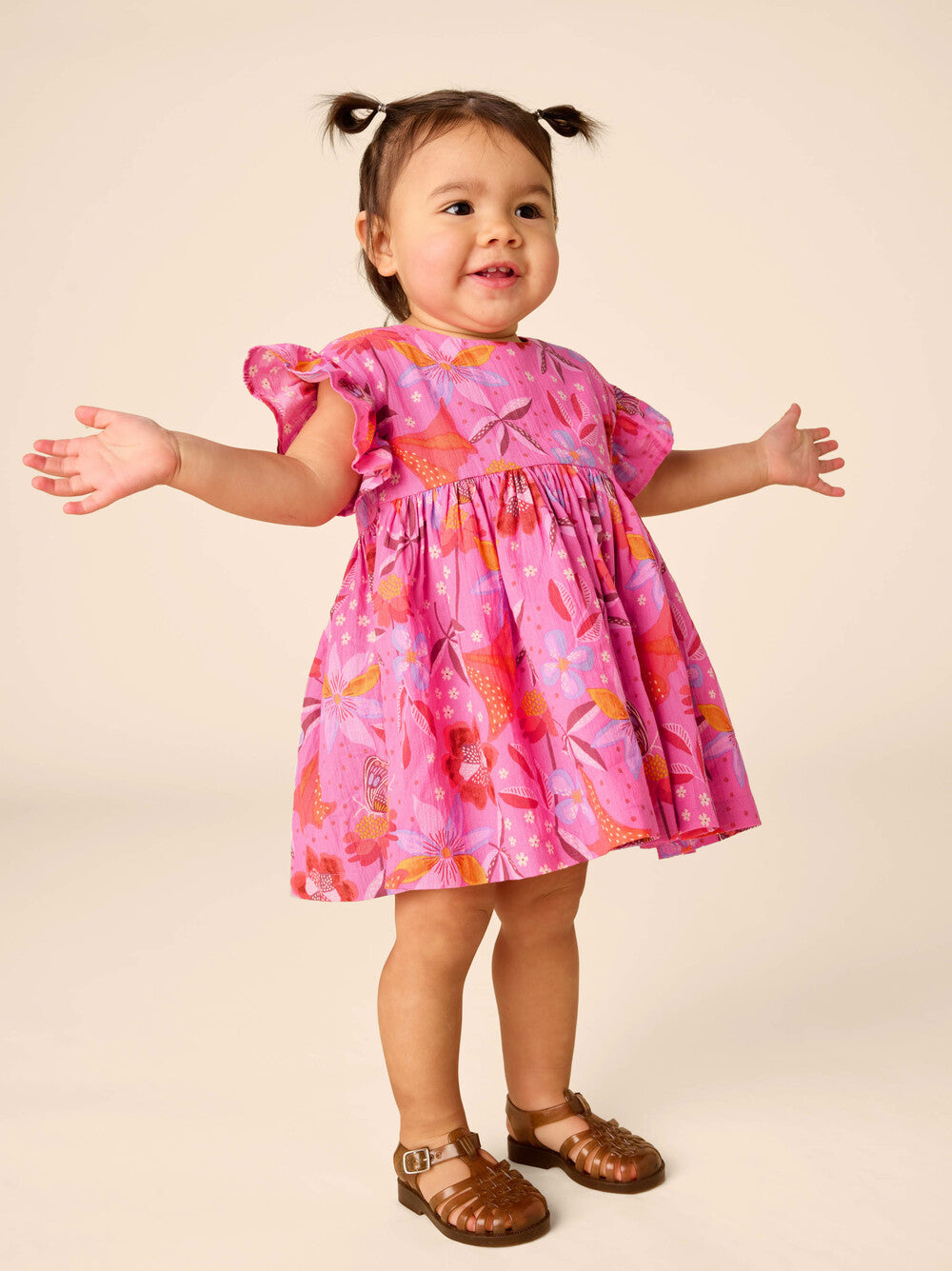 Ruffle Sleeve Baby Dress - Brazilian Painted Floral FINAL SALE