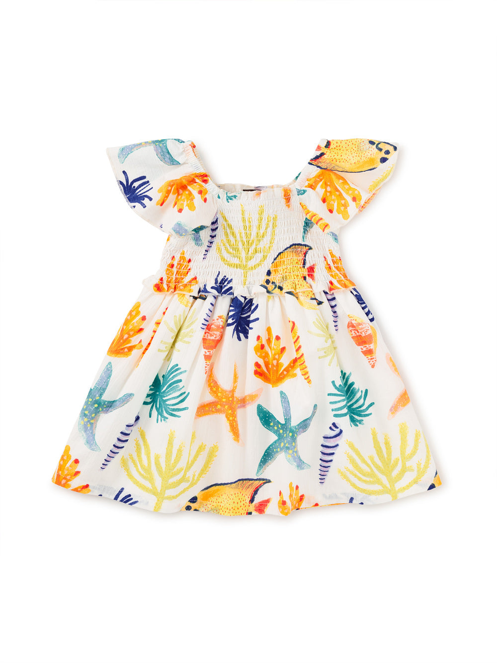 Flutter Sleeve Smocked Dress - Watercolor Sea Life FINAL SALE
