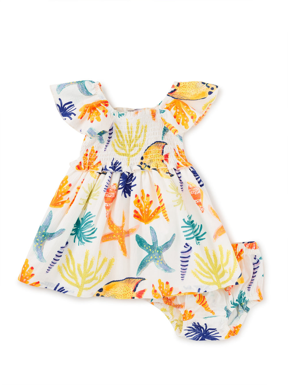 Flutter Sleeve Smocked Dress - Watercolor Sea Life FINAL SALE