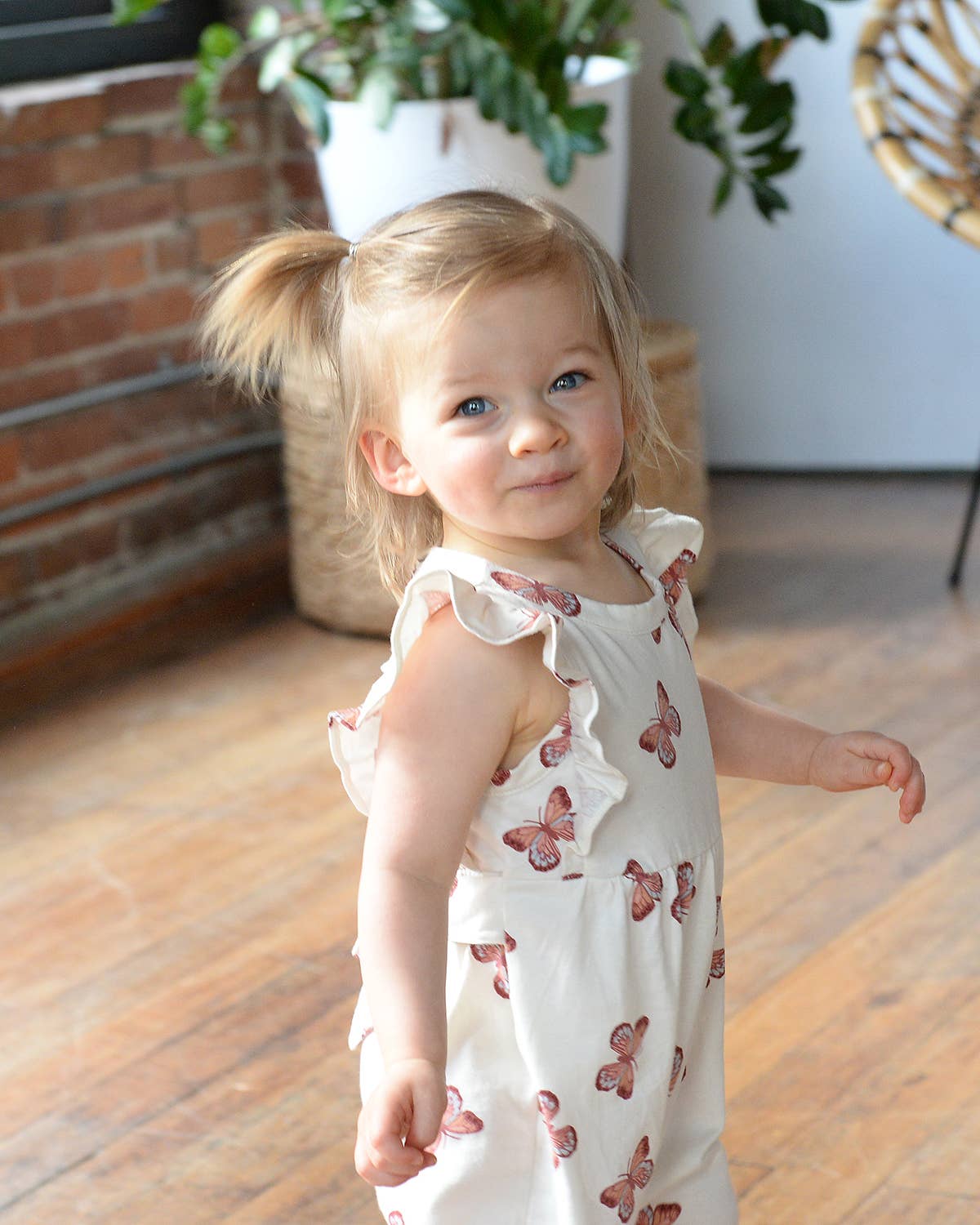 City Mouse Flutter Long Romper - Butterflies