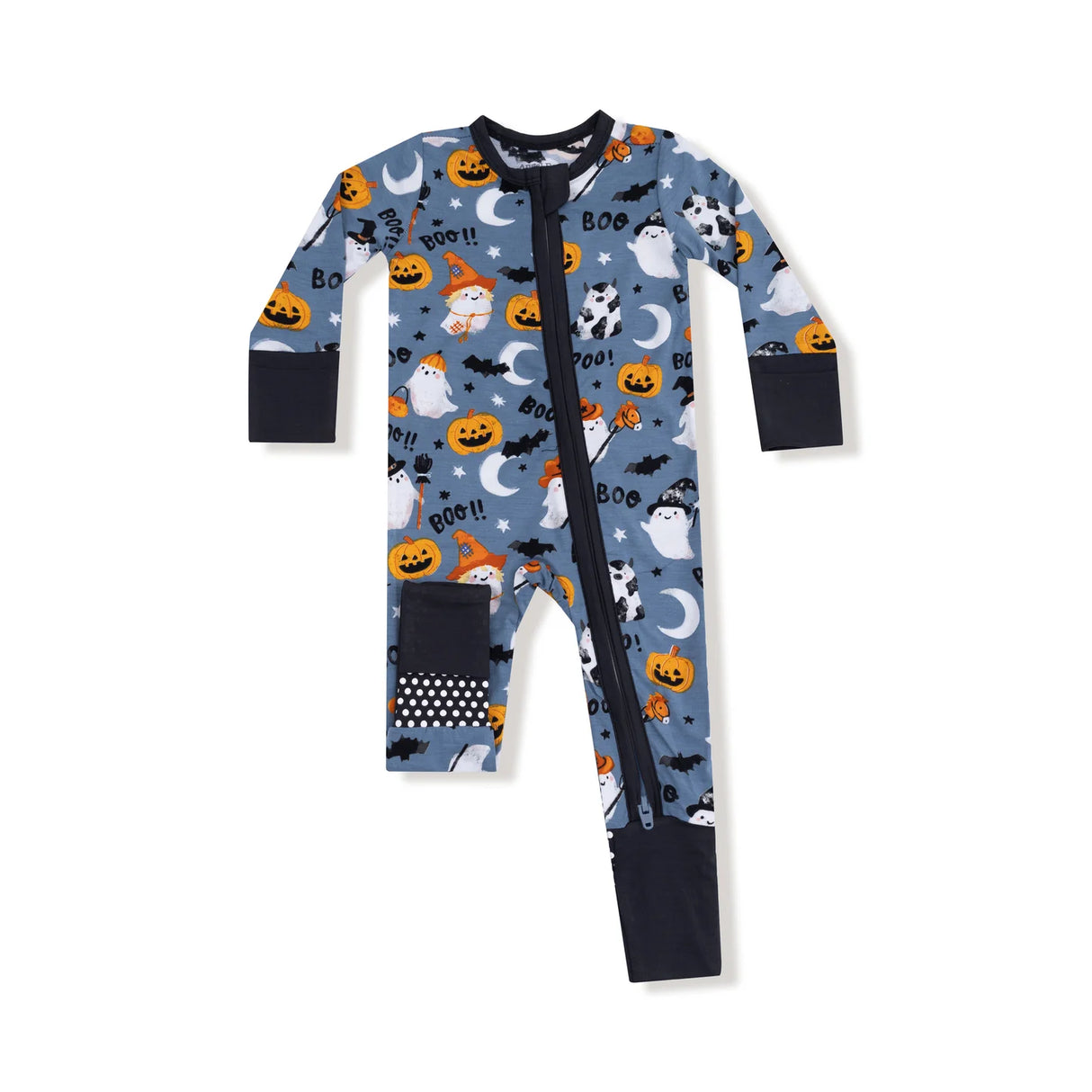 Zip Romper - Blue Costumed Ghosts FINAL SALE