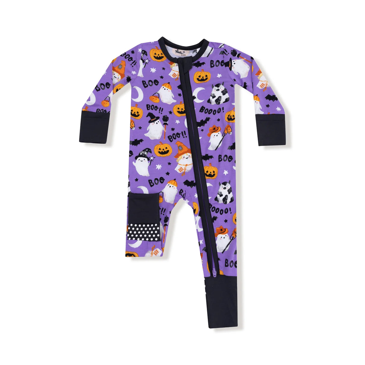 Zip Romper - Purple Costumed Ghosts FINAL SALE