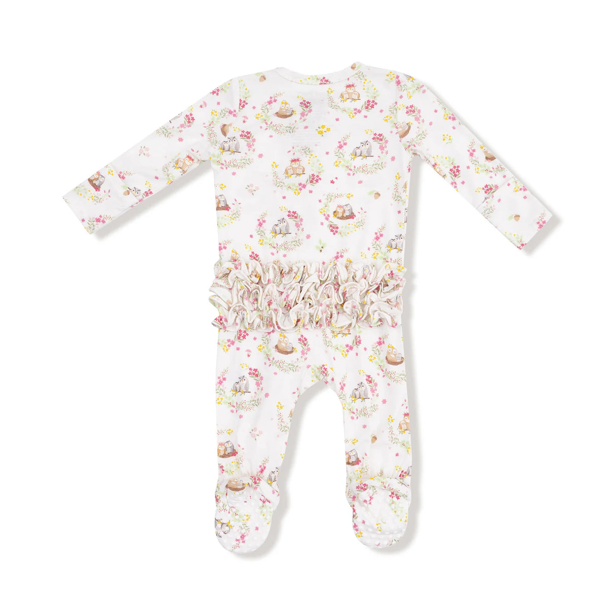 Ruffle Zip Footie - Floral Owl Families