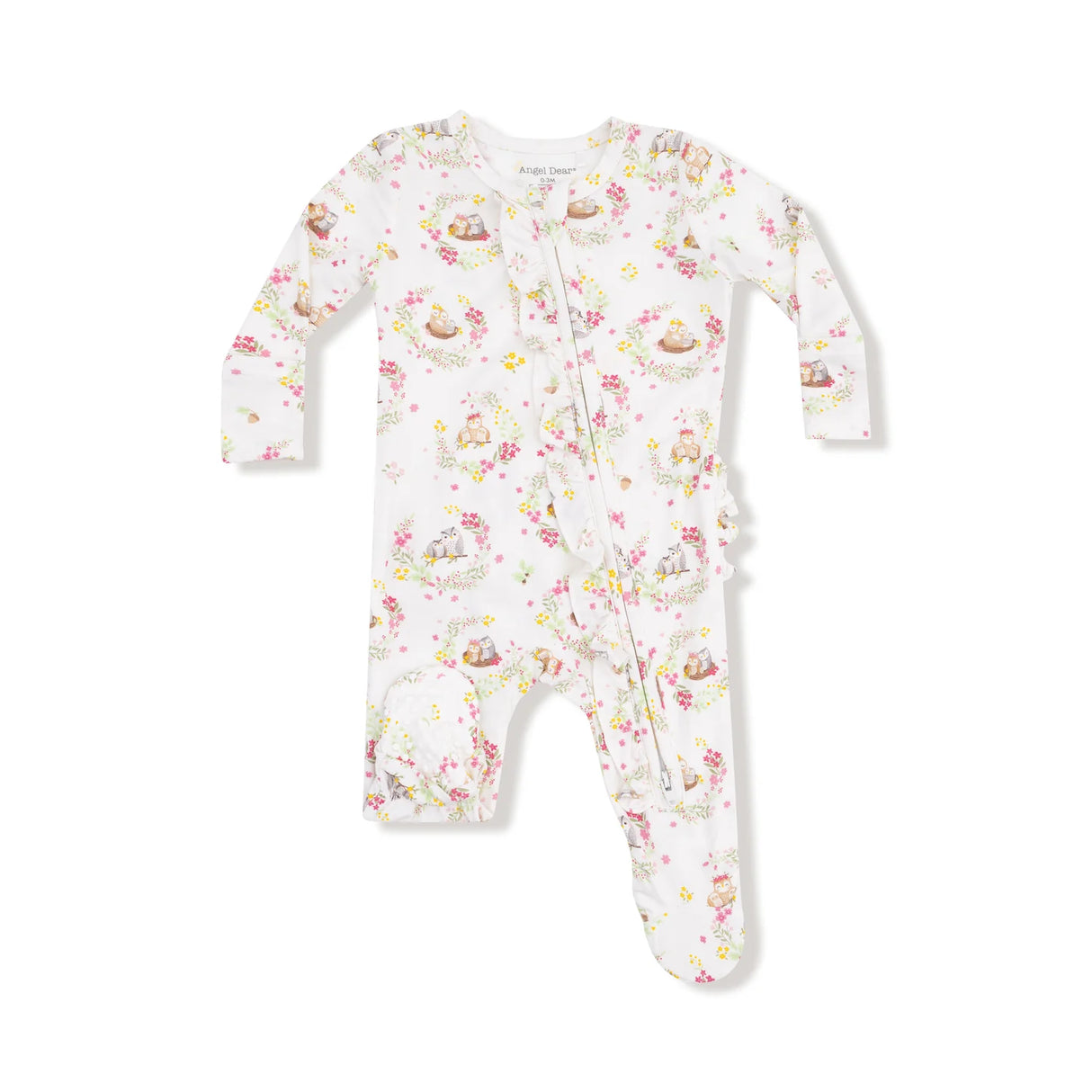 Ruffle Zip Footie - Floral Owl Families
