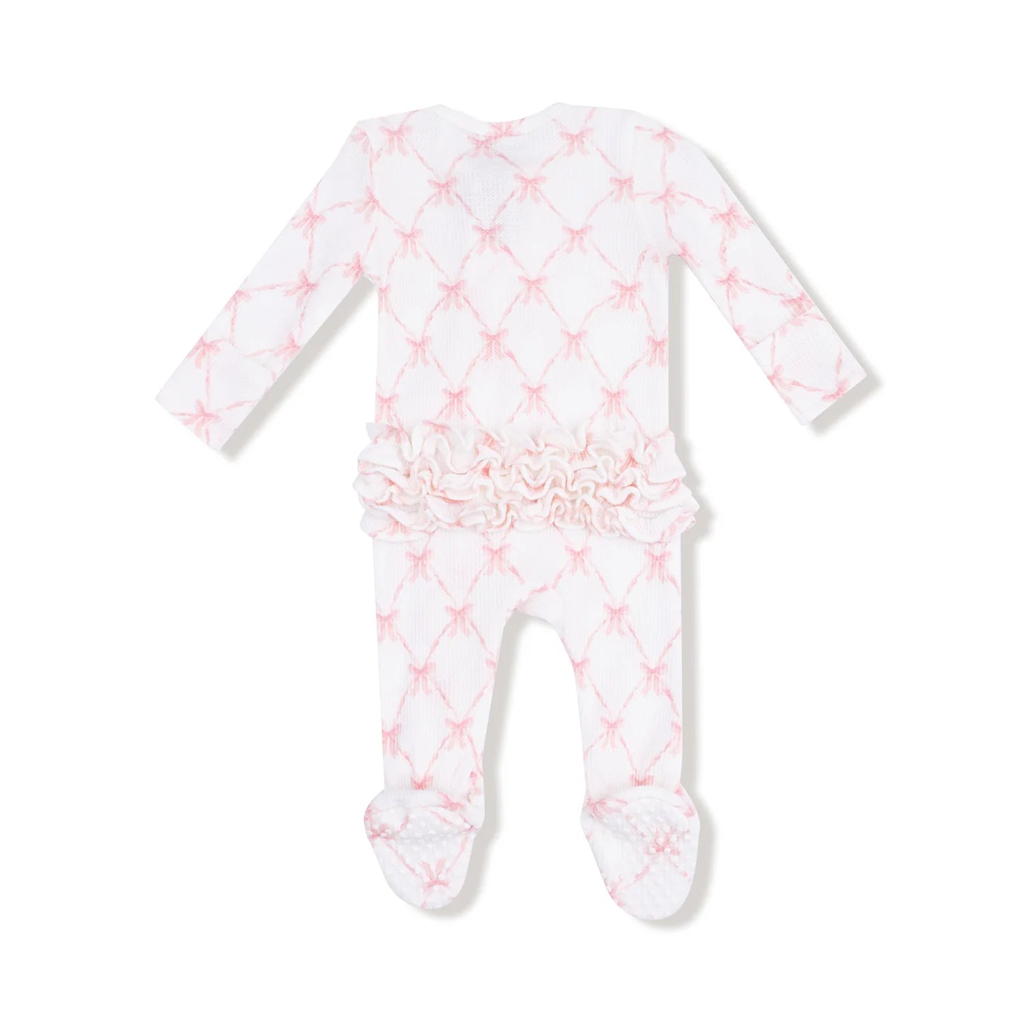 Ruffle Zip Footie - Ribbon Bow Trellis