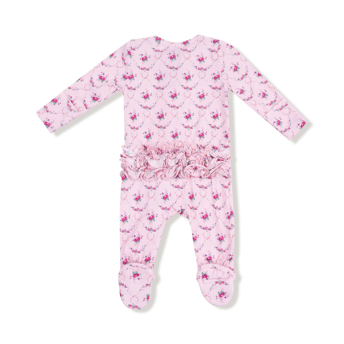 Ruffle Zip Footie - Rose Garden Trellis