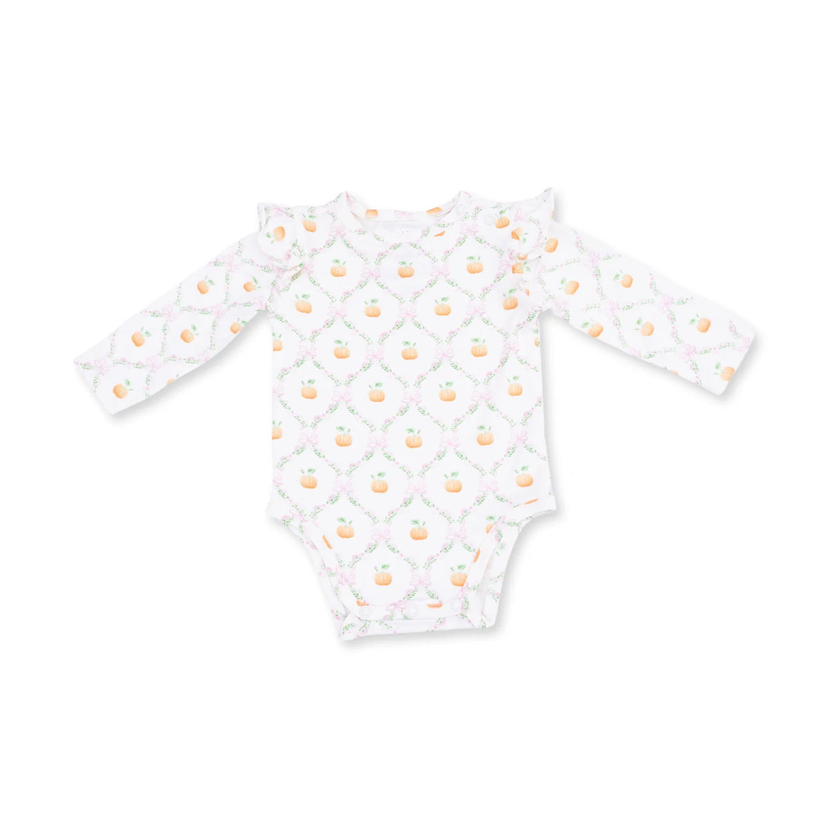 Ruffle Sleeve Bodysuit - Pretty Pumpkin Trellis