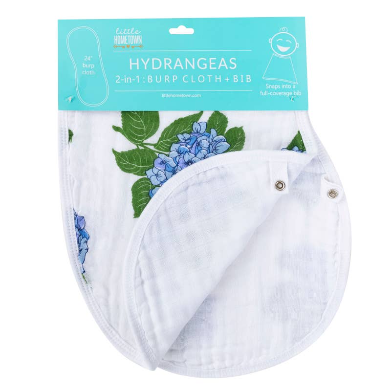 2-in-1 Burp Cloth and Bib - Hydrangeas