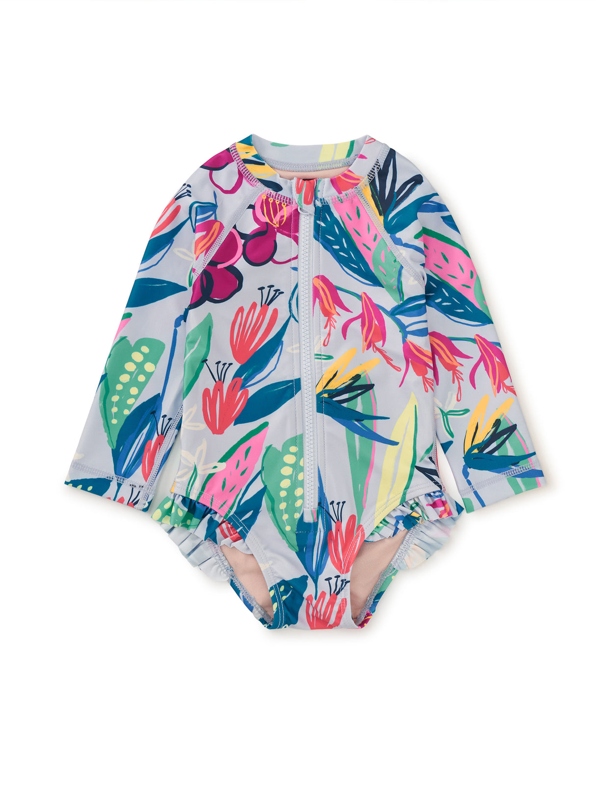Ruffle Rash Guard Swimsuit - Tropical Floral Burst FINAL SALE