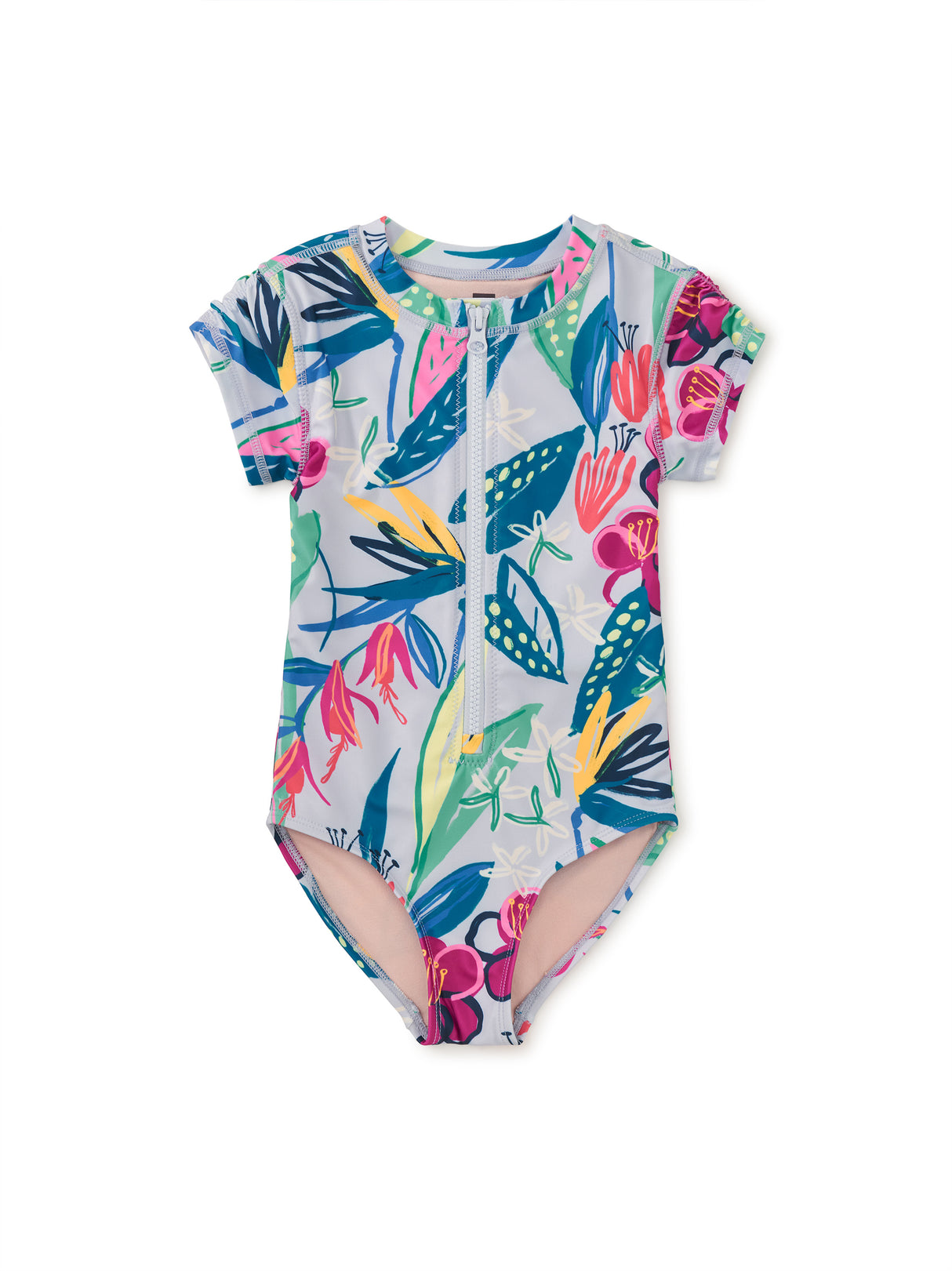 One-Piece Rash Guard Swimsuit - Tropical Floral Burst FINAL SALE