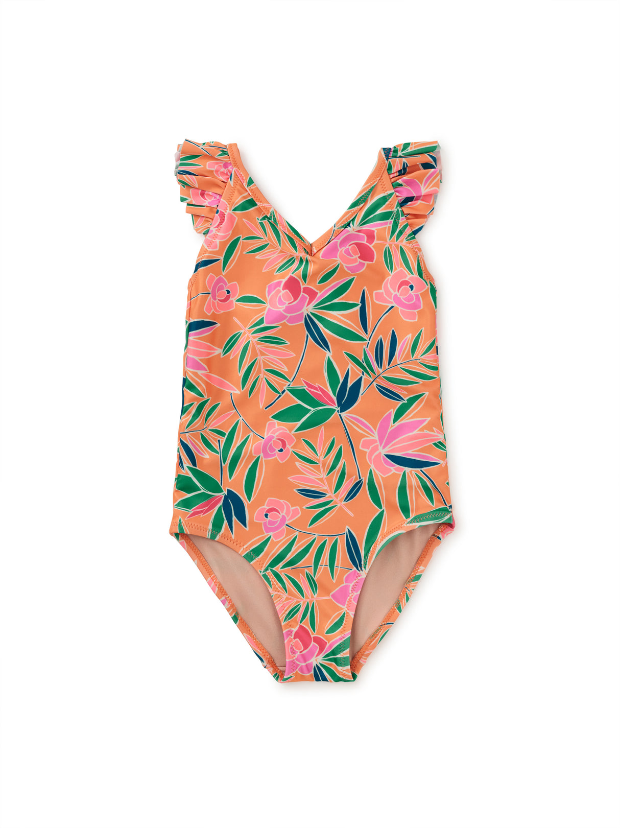 Ruffle One-Piece Swimsuit - Tropical Gardenias FINAL SALE