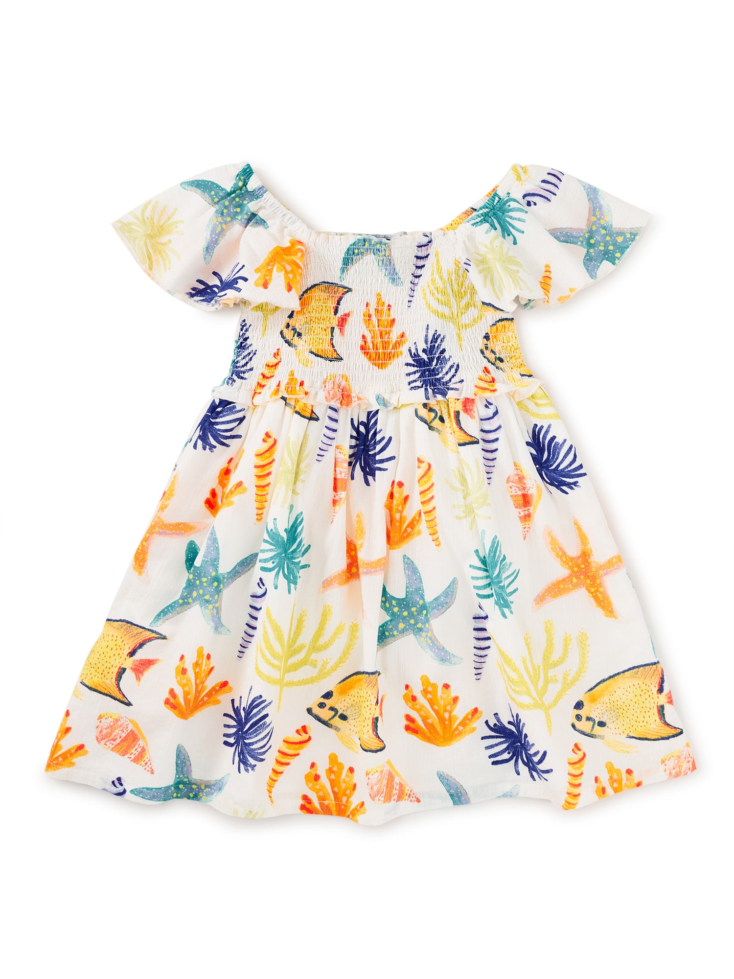 Flutter Sleeve Smocked Dress - Watercolor Sea Life FINAL SALE