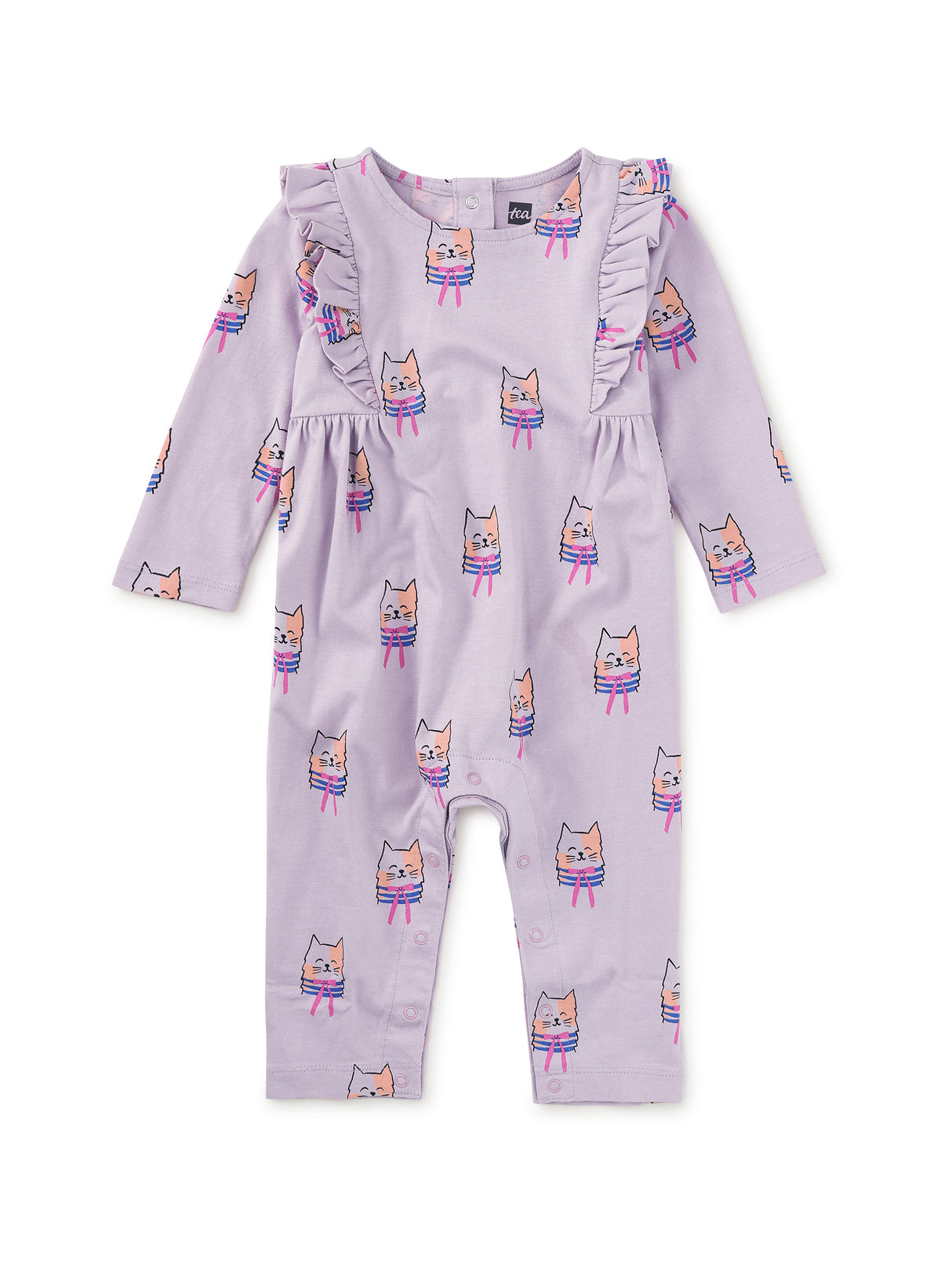 Ruffle Shoulder Baby Romper - Bow Tie Cats
