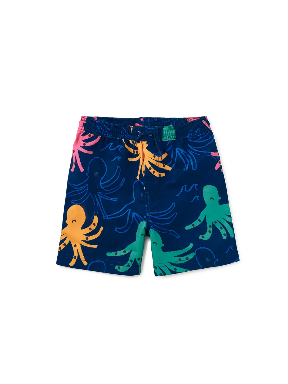 Mid Length Swim Trunks - Sketched Octopus