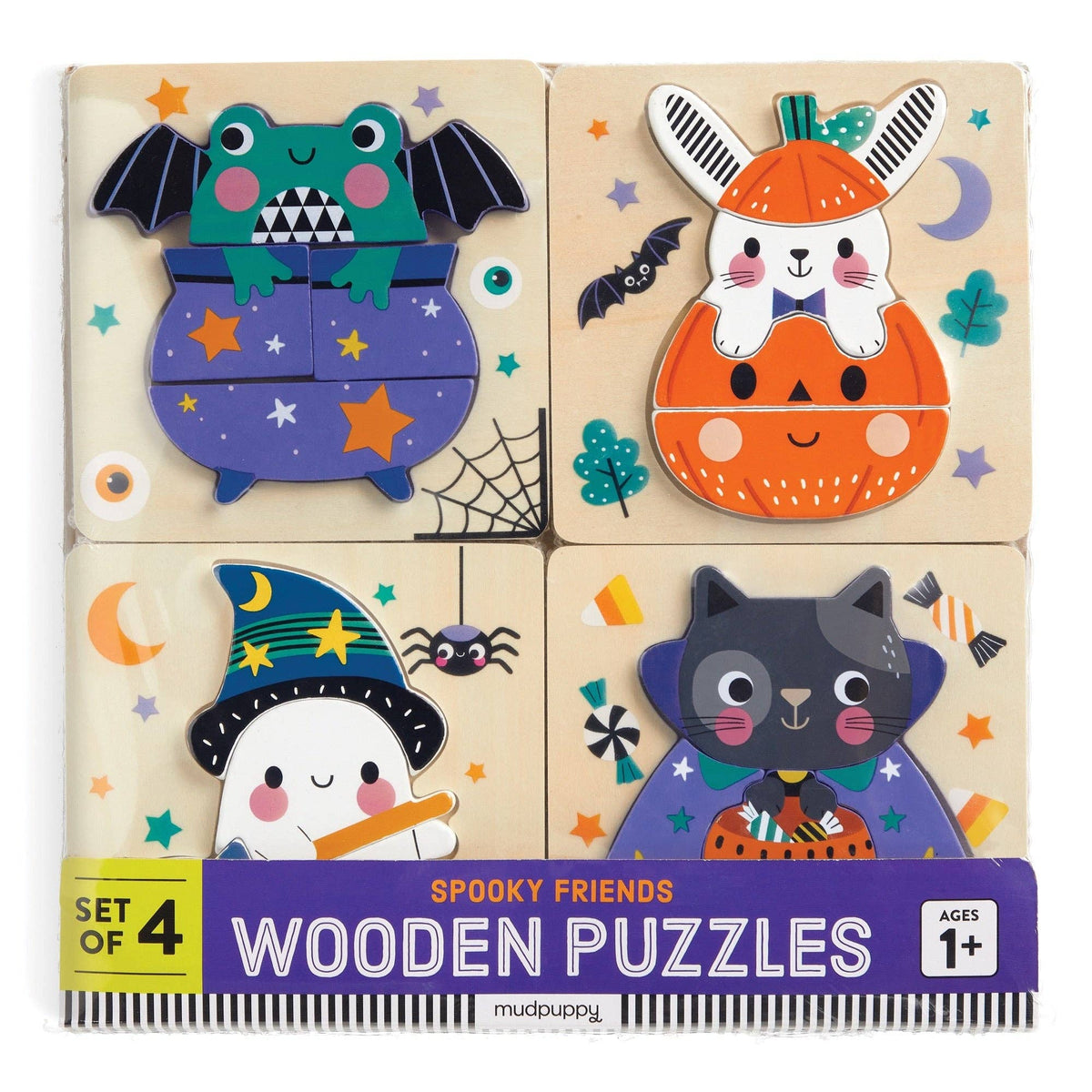 Set of 4 Wood Puzzles - Spooky Friends