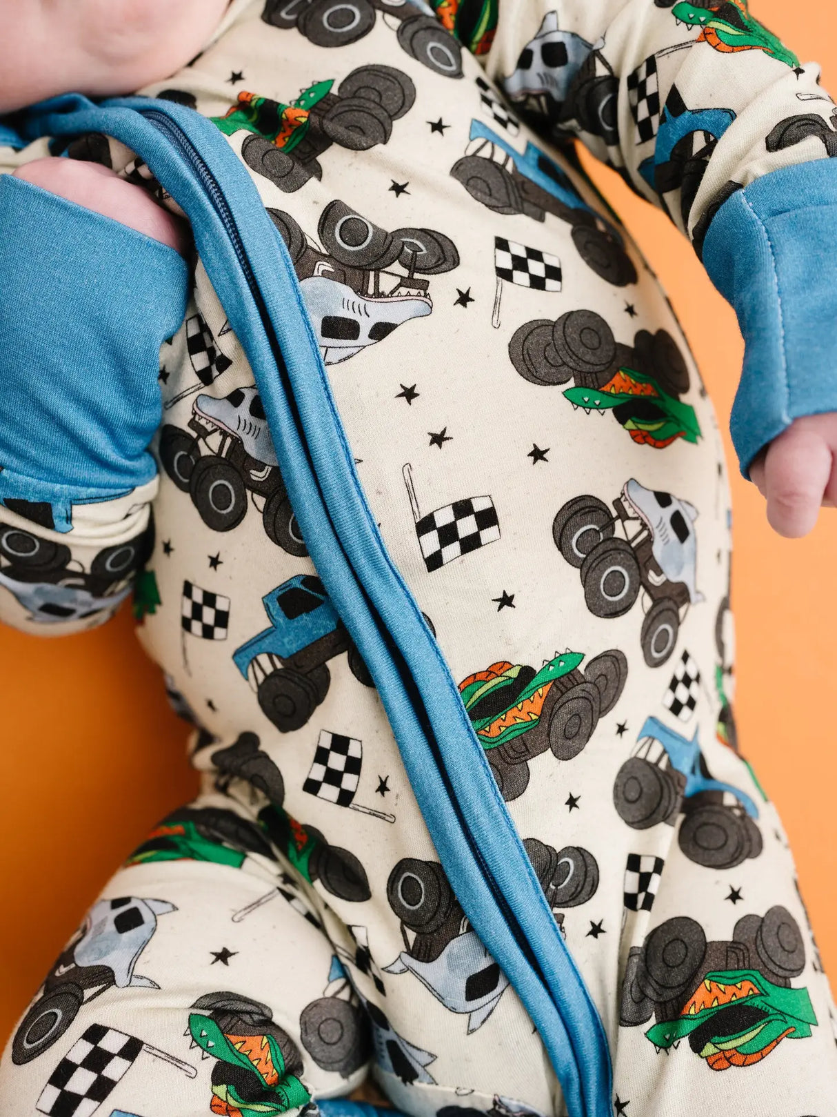 Bamboo Convertible Footie - Monster Trucks