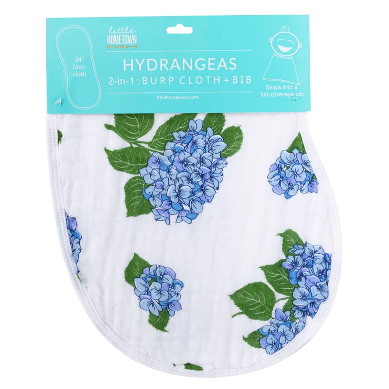 2-in-1 Burp Cloth and Bib - Hydrangeas
