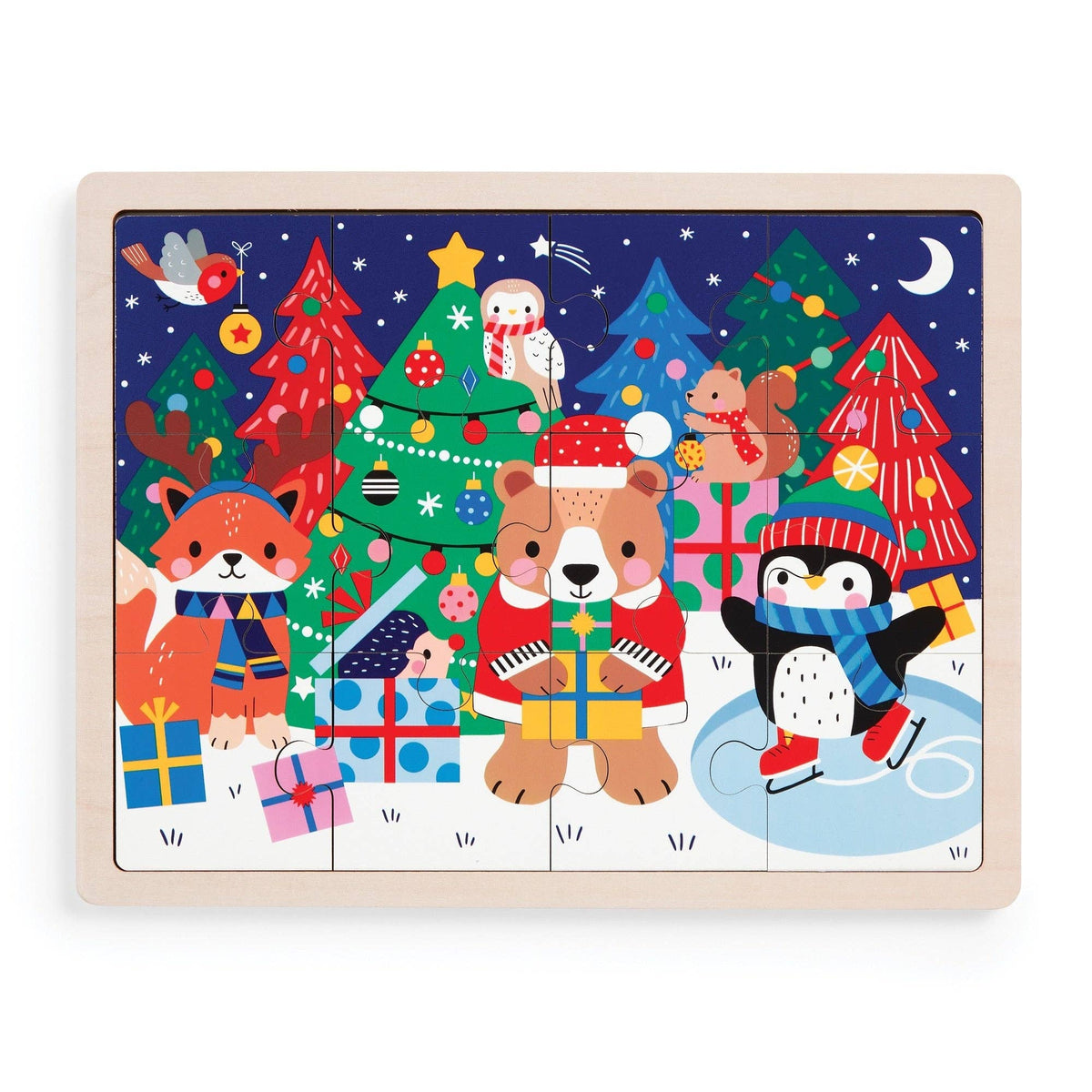 12 Piece Wooden Tray Puzzle - Festive Friends