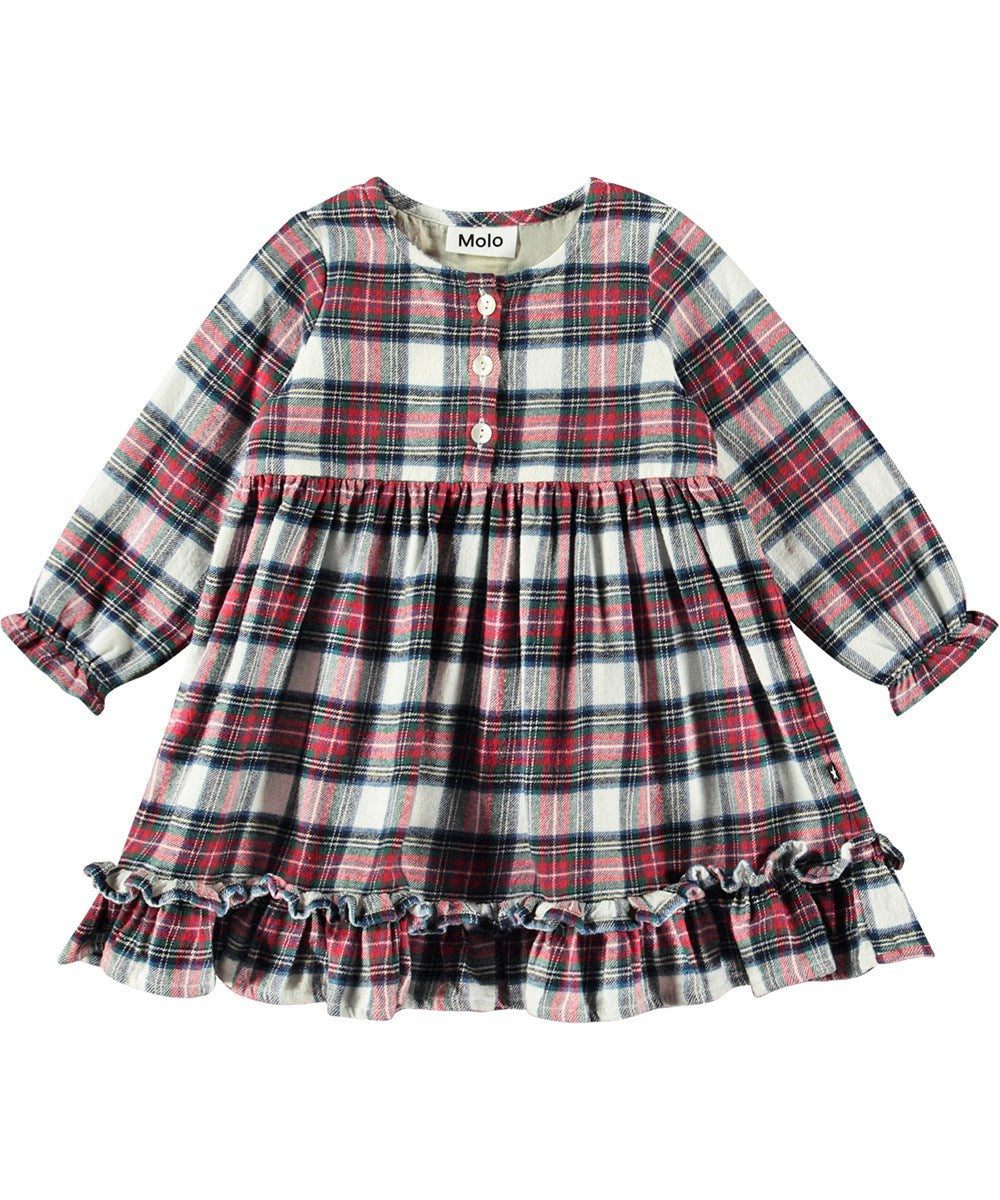 Molo Cele Ruffle Dress - Pine Check FINAL SALE