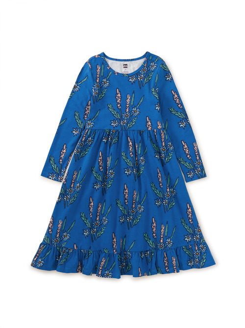 Ruffle Hem Midi Dress - Vintage Block Print Floral FINAL SALE