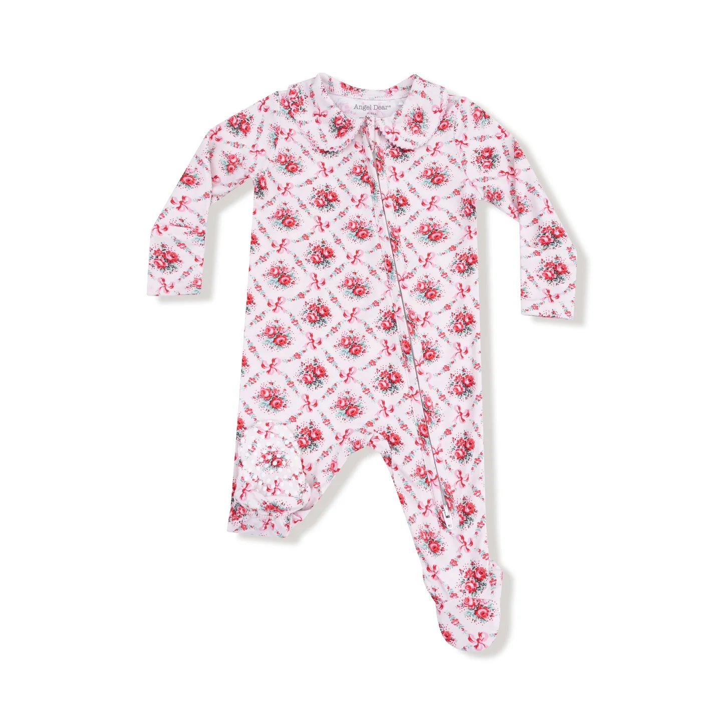 Peter Pan Zip Footie - Rose Bow Lattice