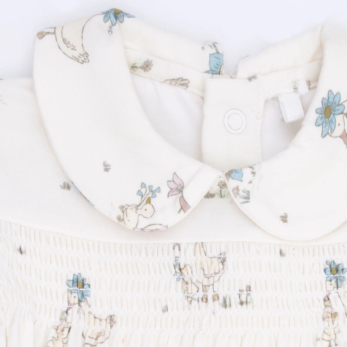 Smocked Peter Pan Footie - Flower Ducklings