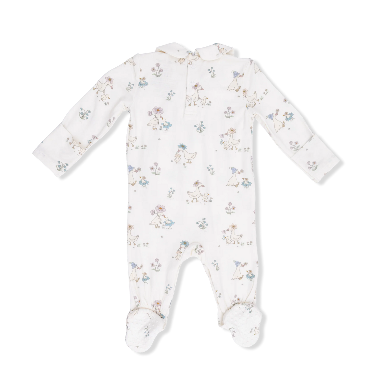 Smocked Peter Pan Footie - Flower Ducklings