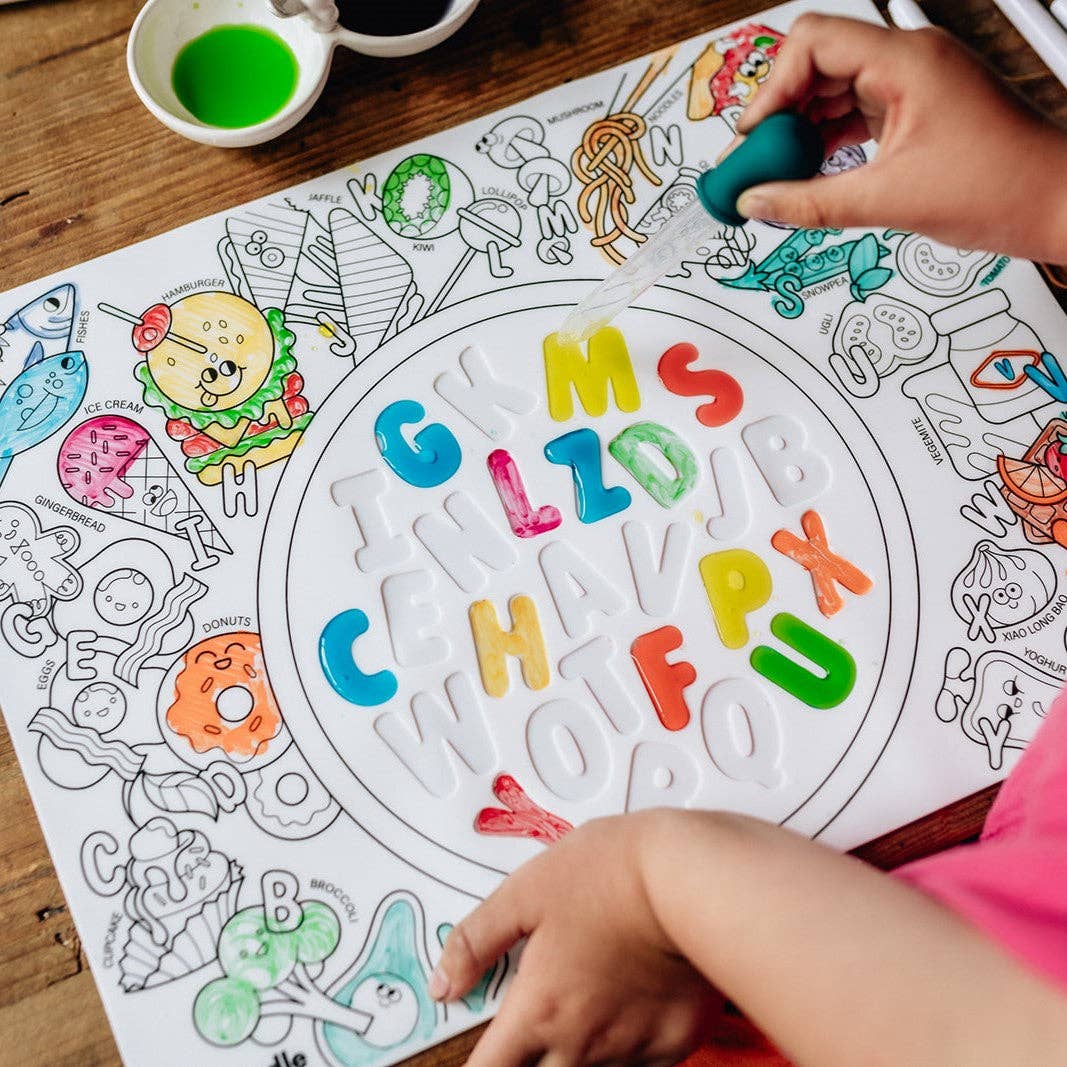Reusable Color-In Silicone Sensory Mat - Alphabet Soup