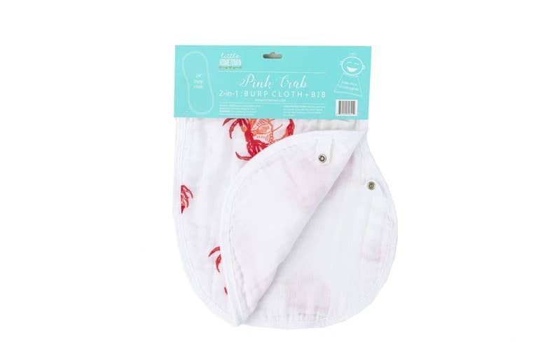 2-in-1 Burp Cloth and Bib - Crab