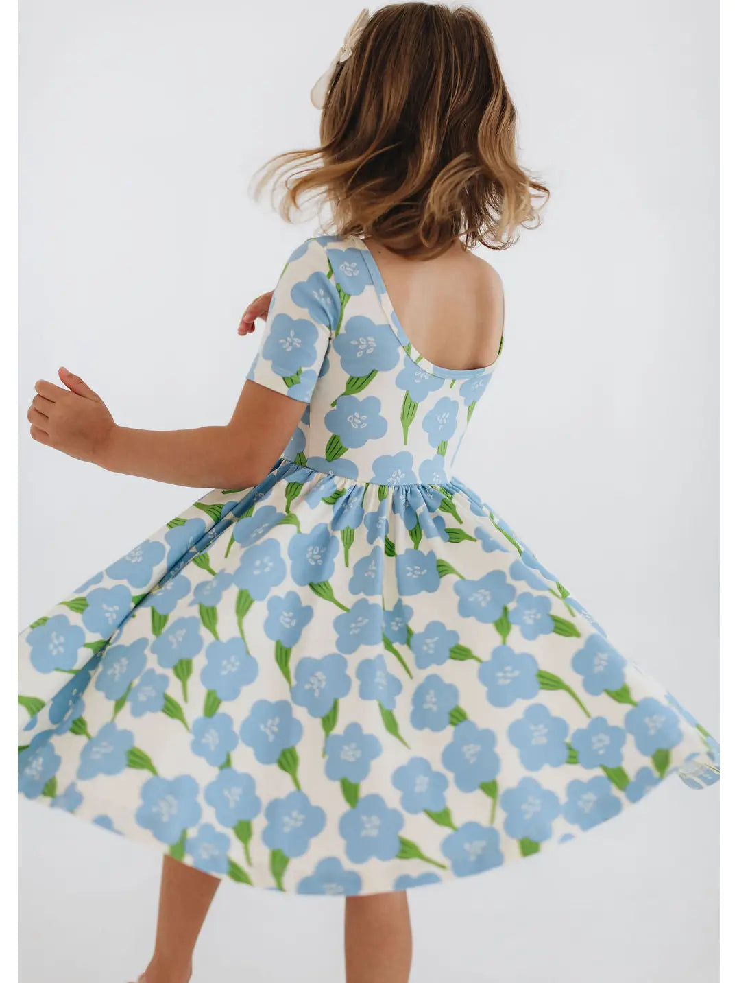 Short Sleeve Twirl Dress - Blue Garden