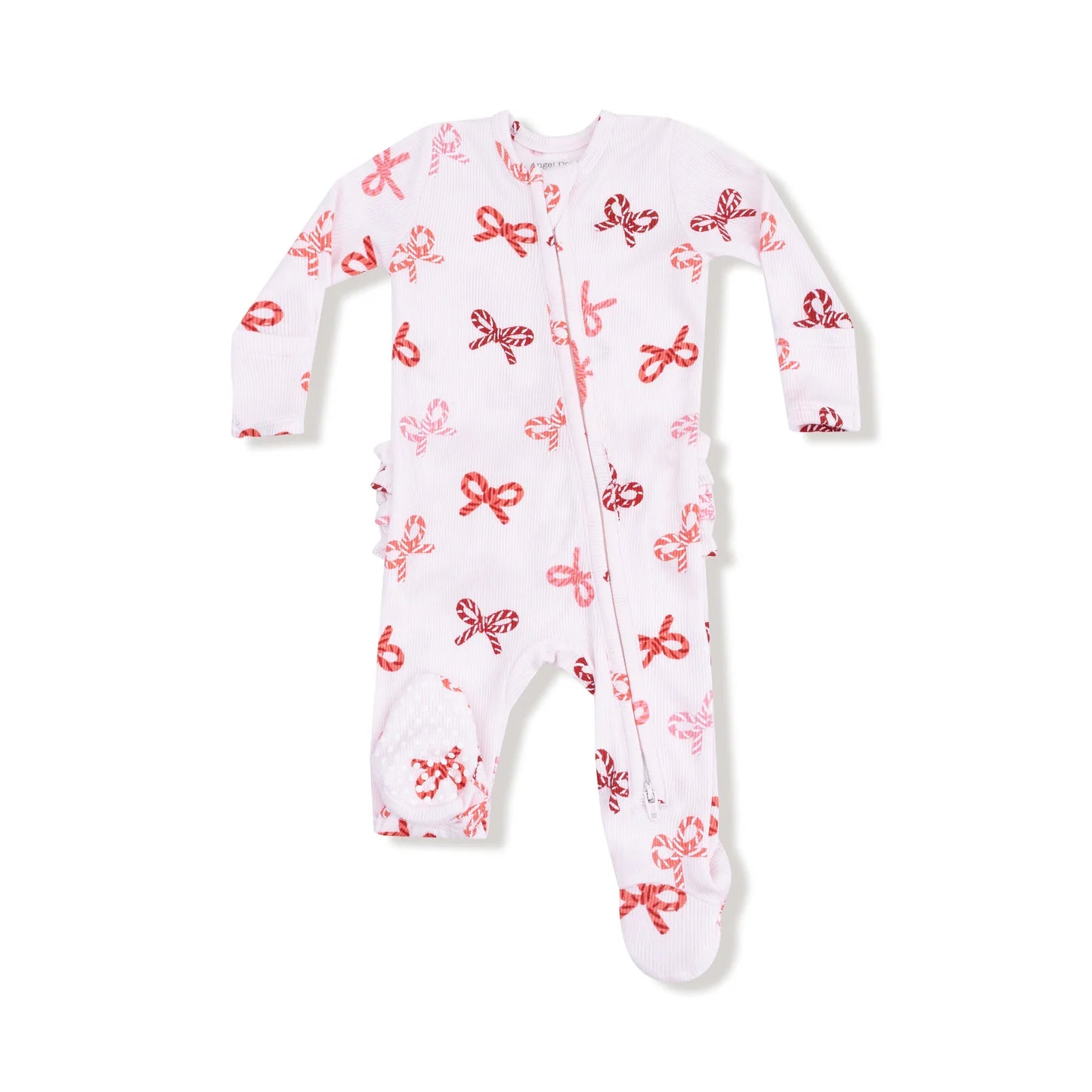 Ruffle Zip Footie - Candy Cane Bows