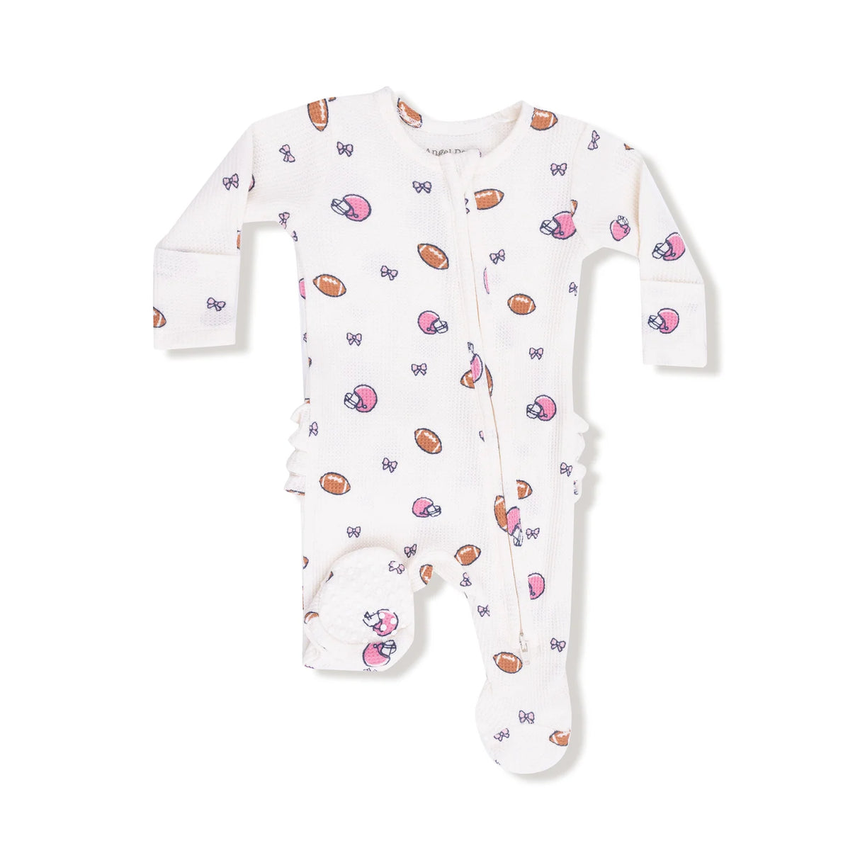 Ruffle Zip Footie - Footballs and Bows