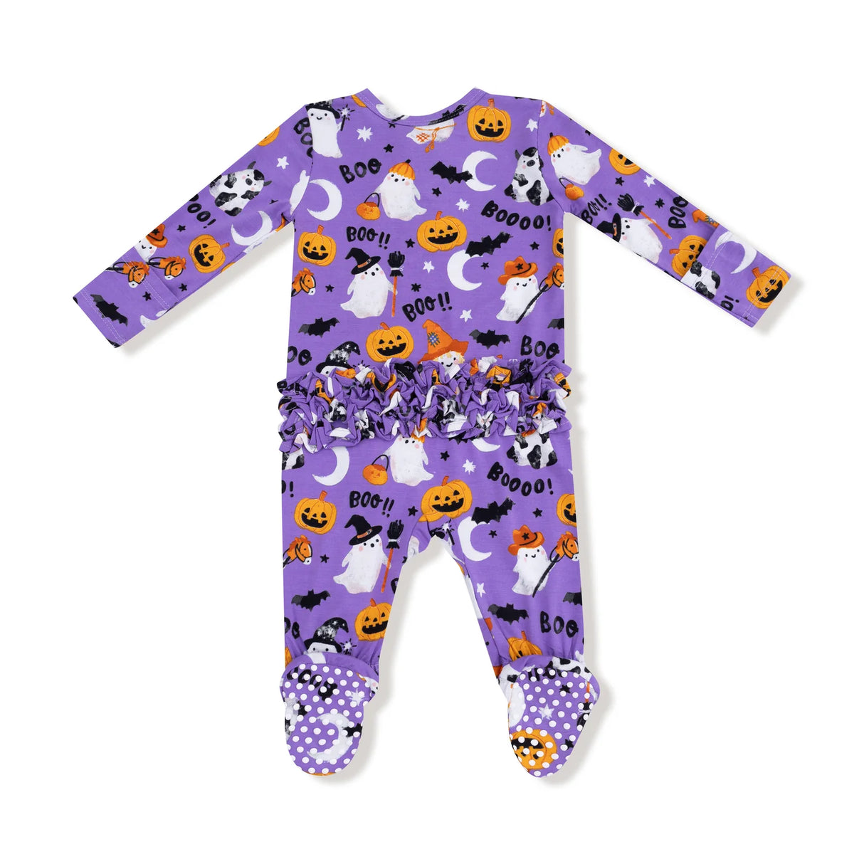 Ruffle Zip Footie - Purple Costumed Ghosts FINAL SALE