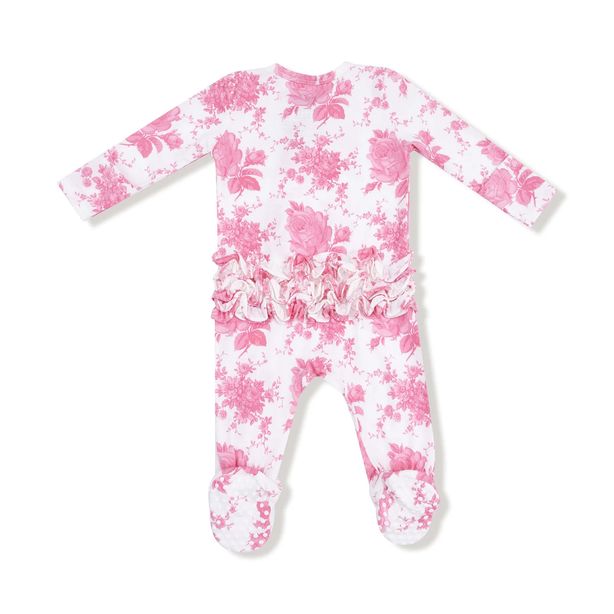 Ruffle Zip Footie - Vintage Pink Roses