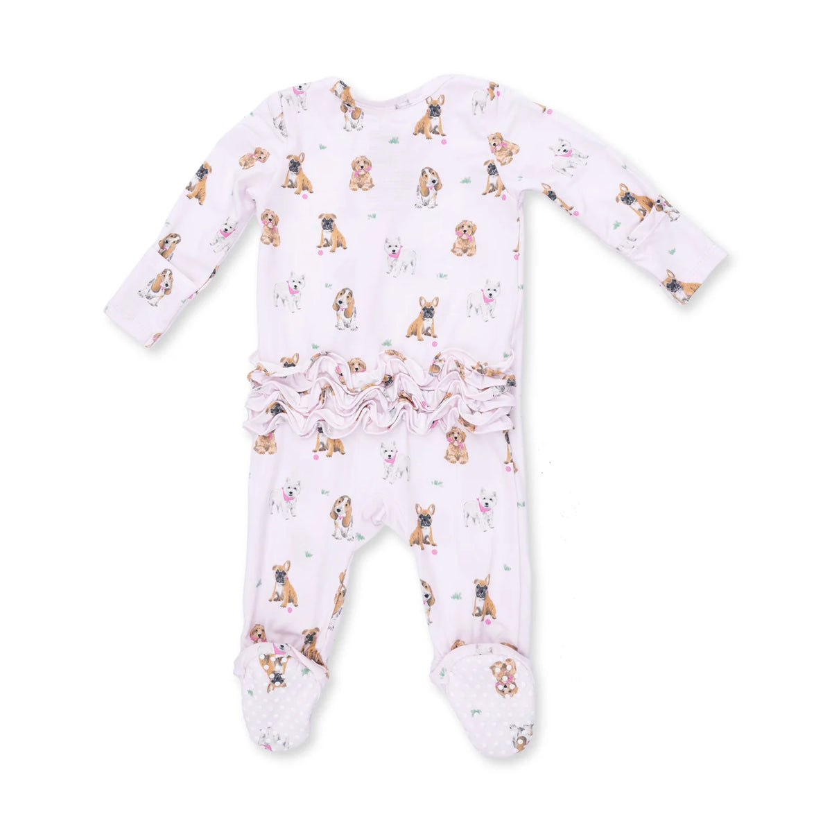 Ruffle Zip Footie - Bestie Dogs Pink