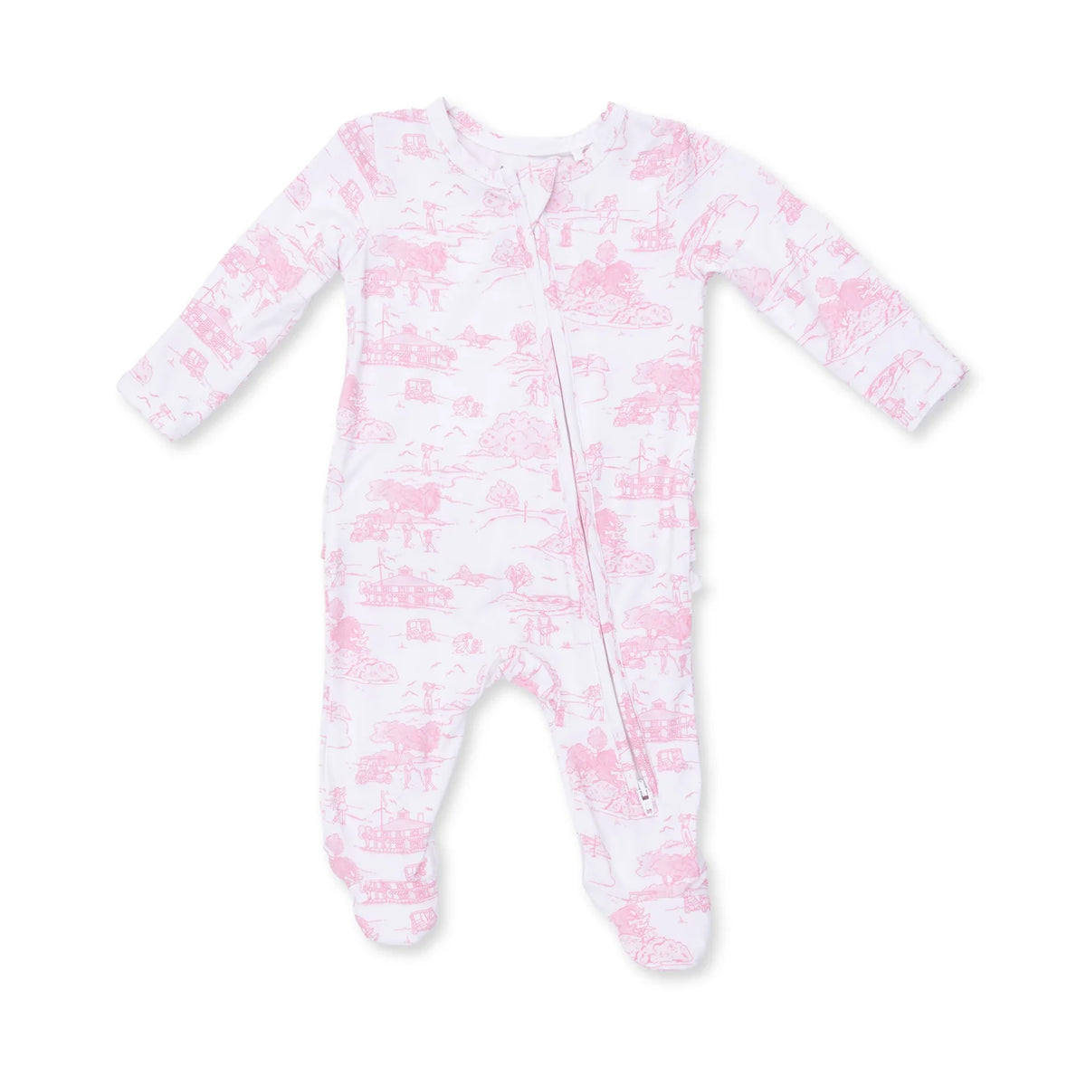 Ruffle Zip Footie - Golf Toile Pink