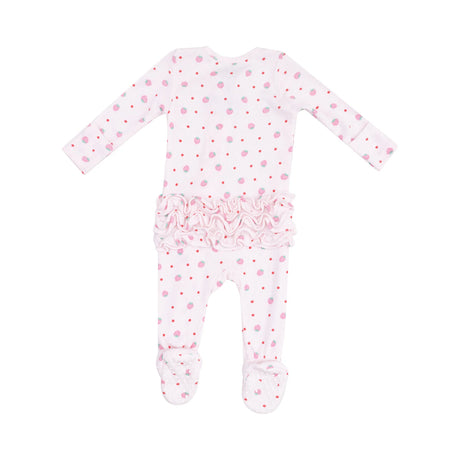 Ruffle Zip Footie - Strawberry Swiss Dot