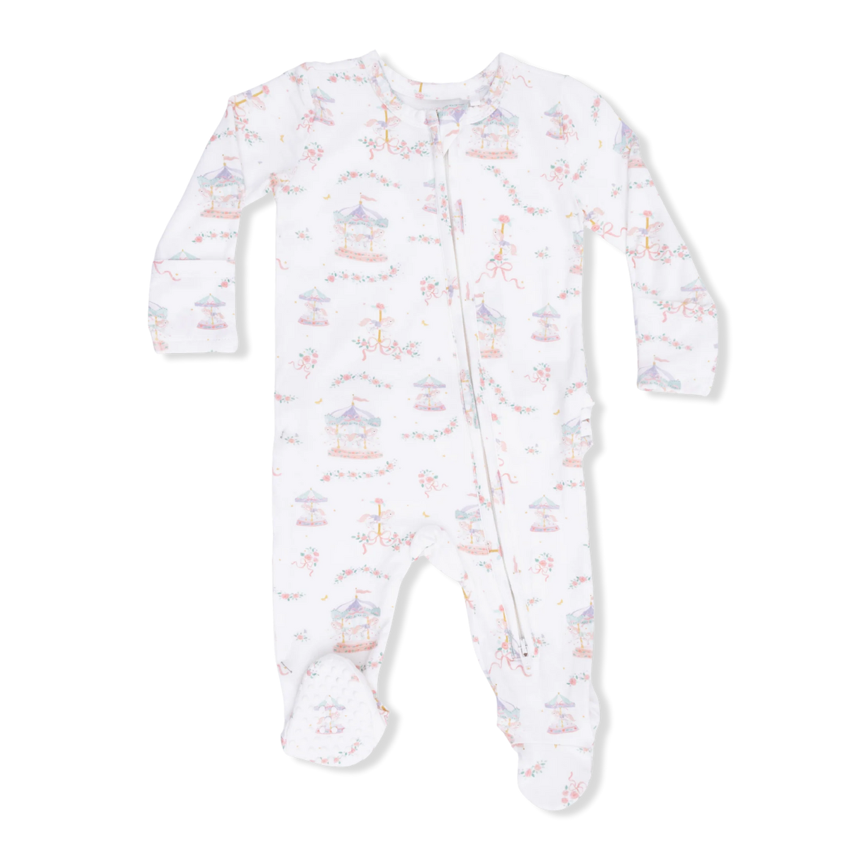 Ruffle Zip Footie - Carousel with Bows