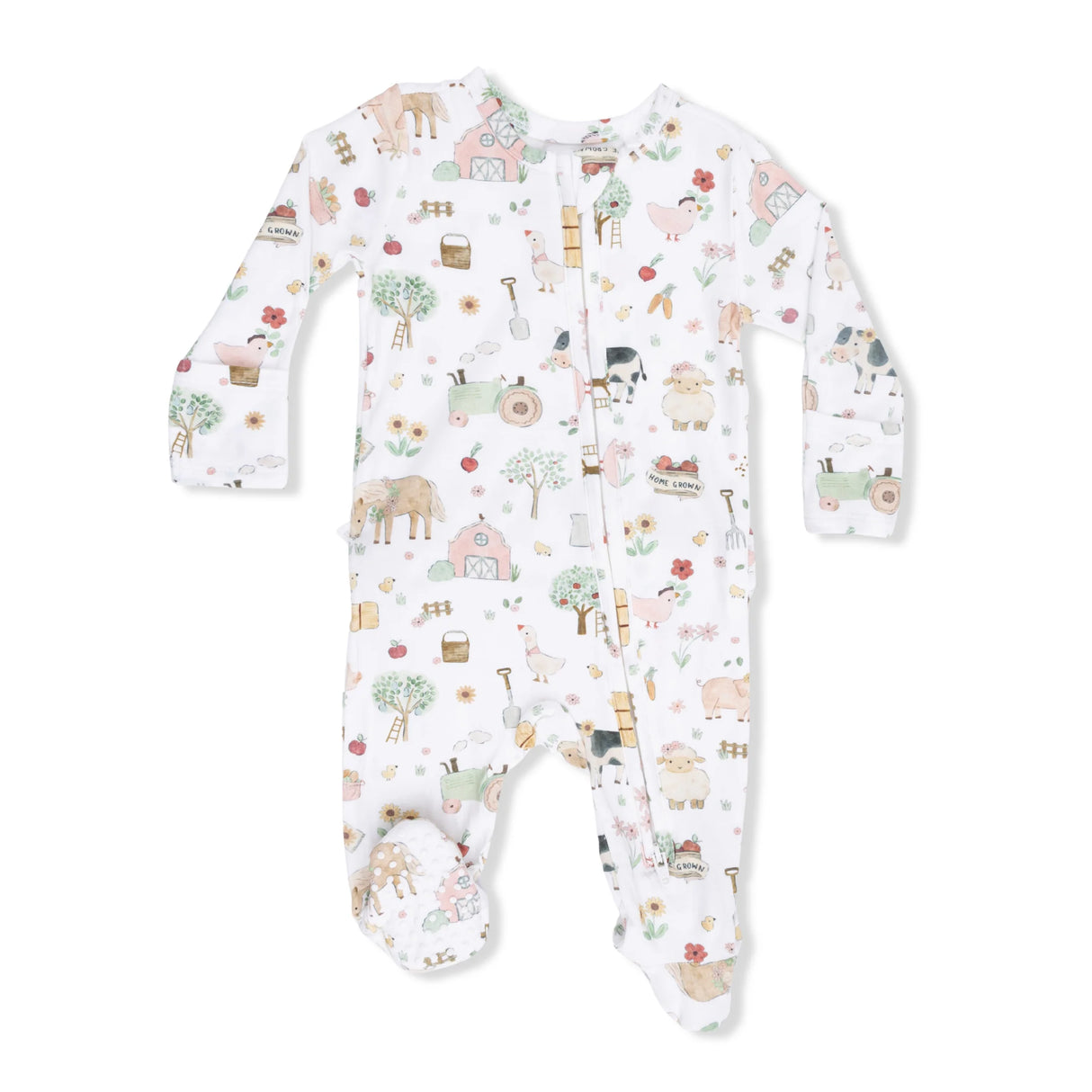 Ruffle Zip Footie - Cute Farm Animals Pink
