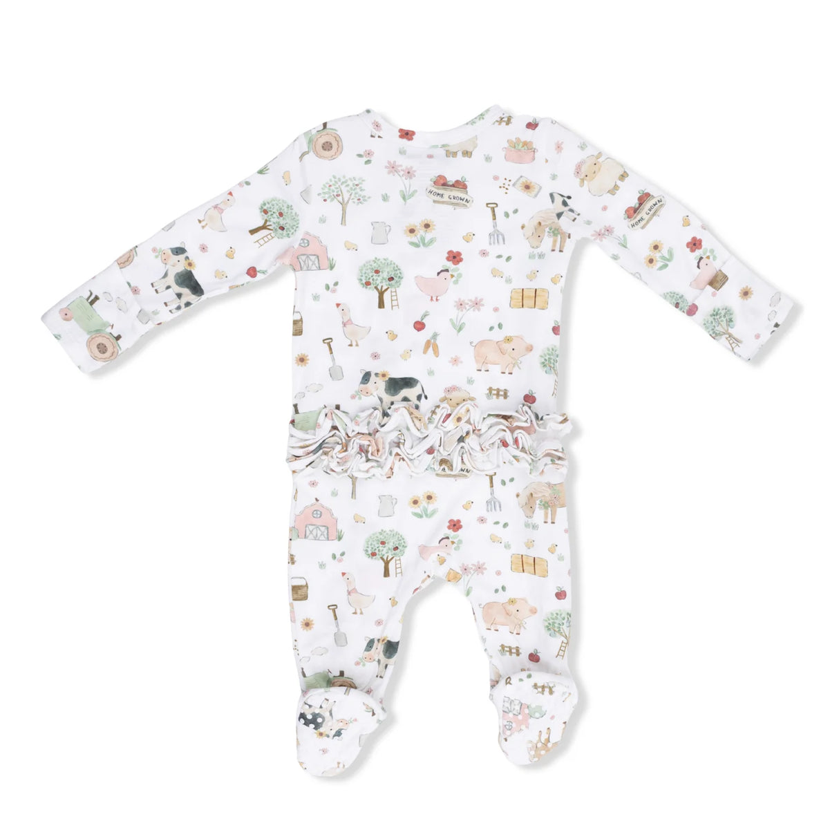 Ruffle Zip Footie - Cute Farm Animals Pink