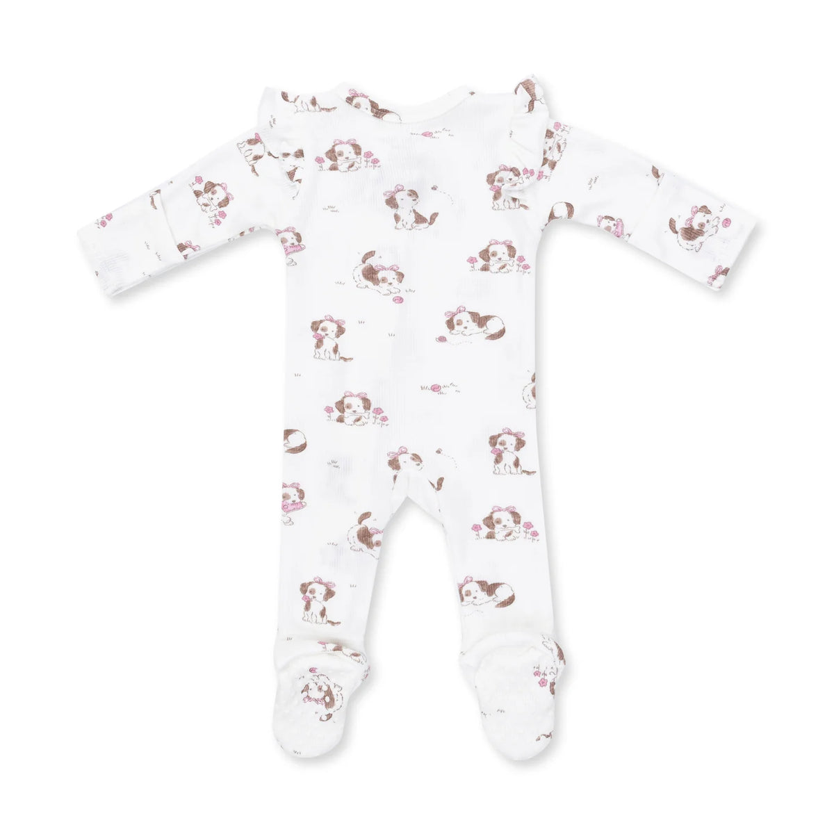 Ruffle Zip Footie - Explorer Puppy Pink