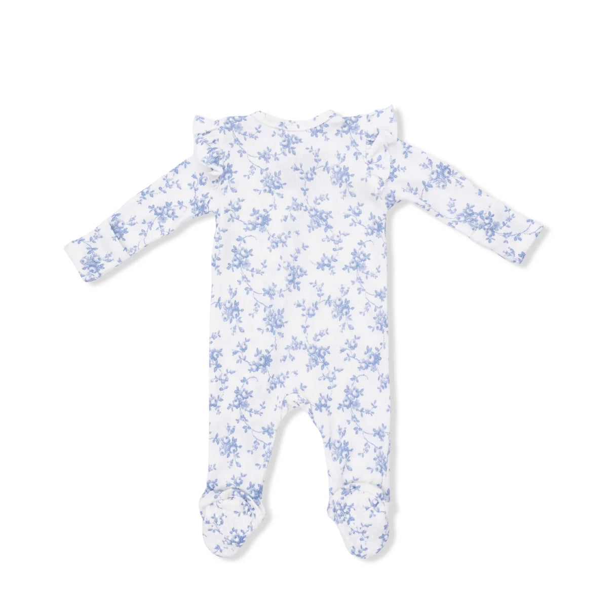 Ruffle Sleeve Zip Footie - Baby Blue Vines Floral