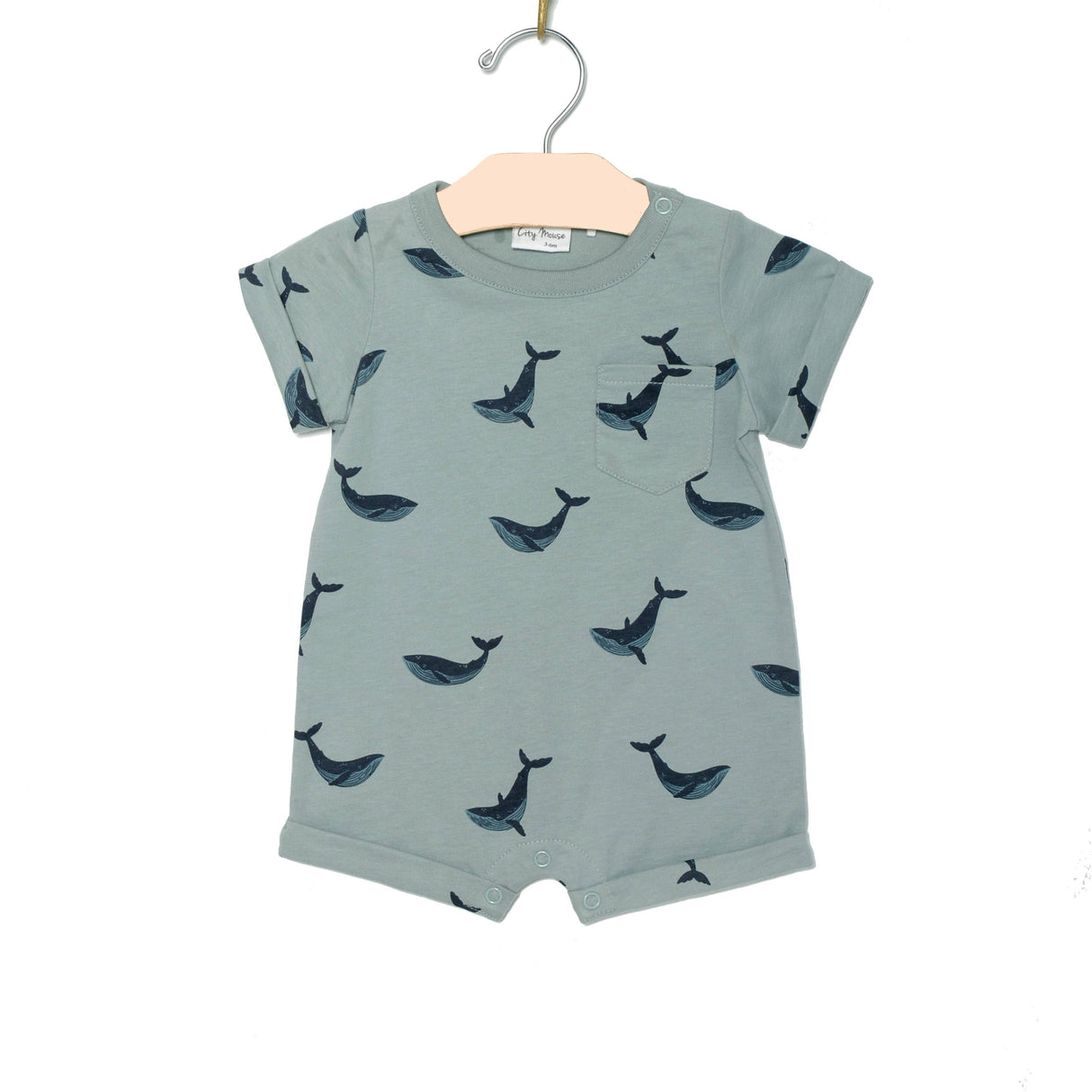 City Mouse Short Sleeve Romper - Blue Whales
