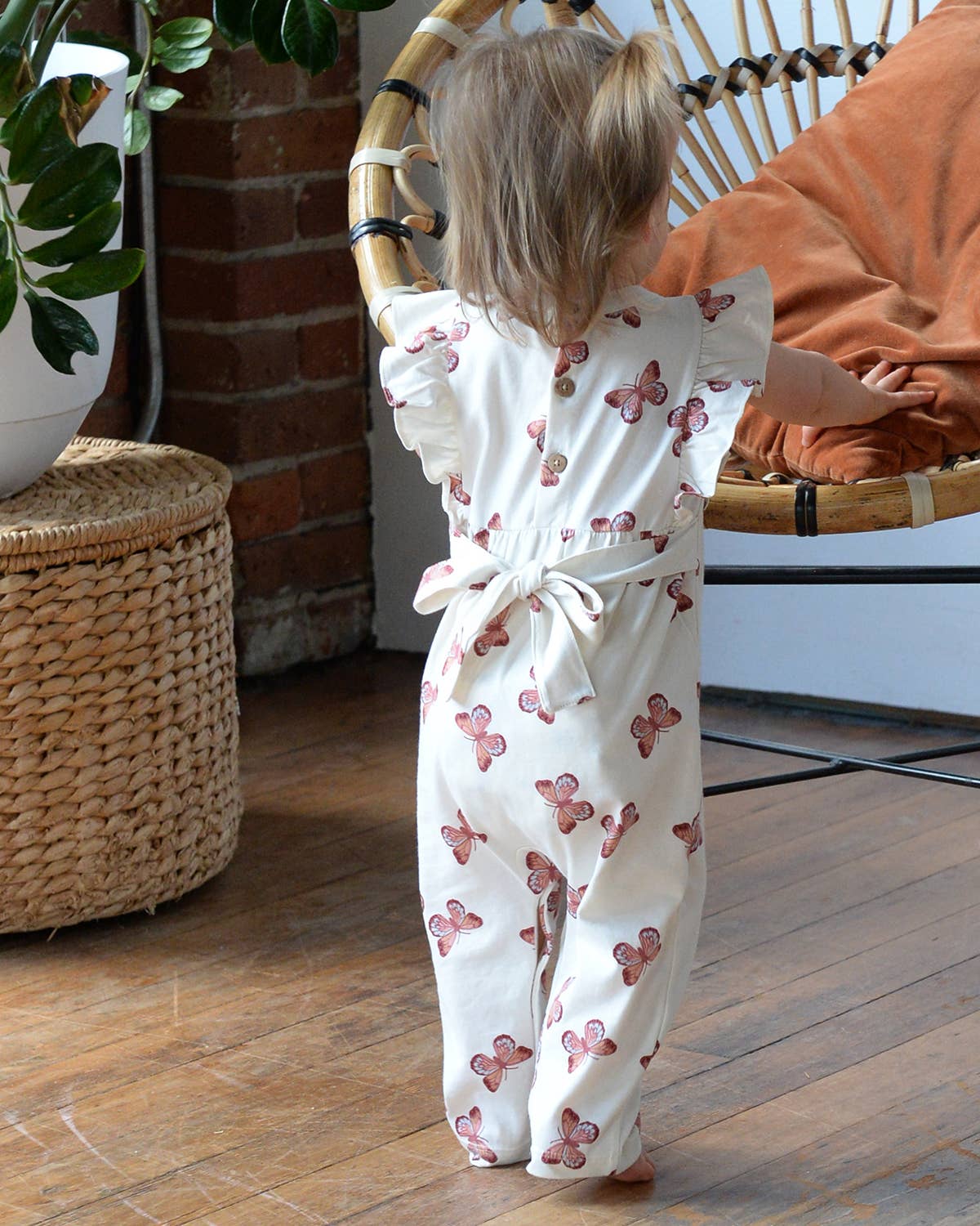 City Mouse Flutter Long Romper - Butterflies