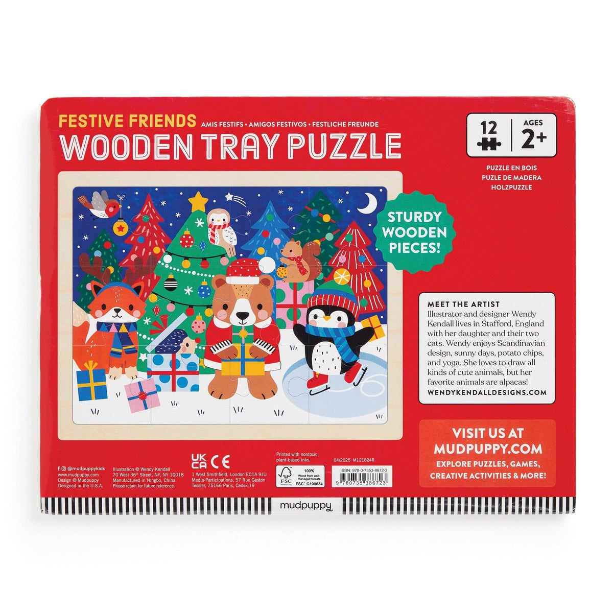 12 Piece Wooden Tray Puzzle - Festive Friends