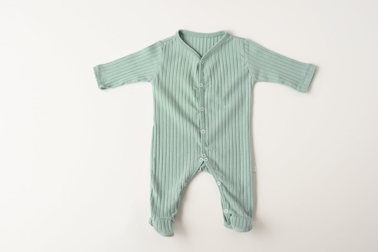 Snap Footie - Mint Rib FINAL SALE