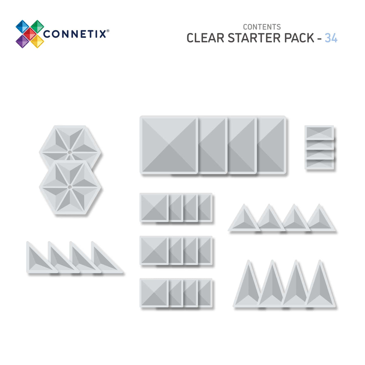 Connetix Magnetic Tiles - Clear Shape Pack 24 pc FINAL SALE