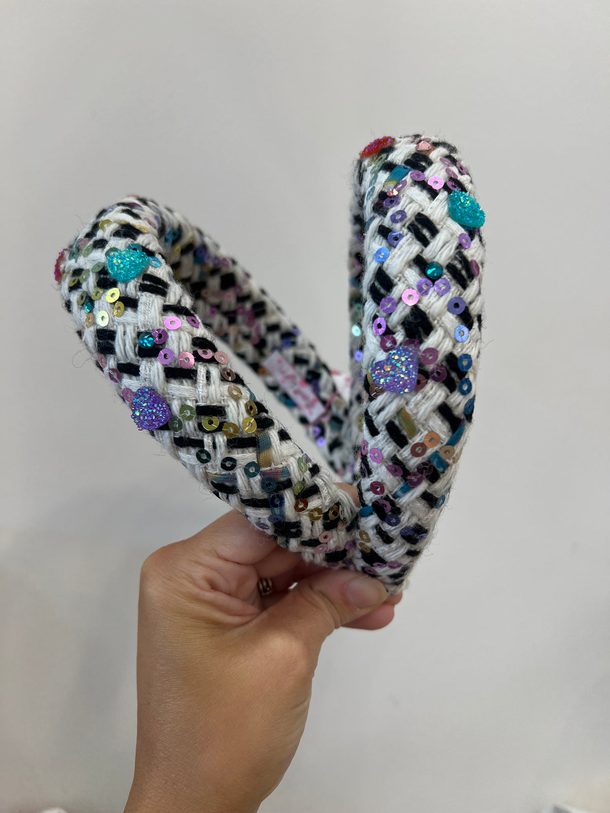 Tweed Knot Headband - Glitter Heart